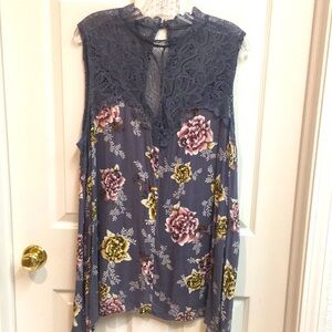 Floral Lace Trim Women Top